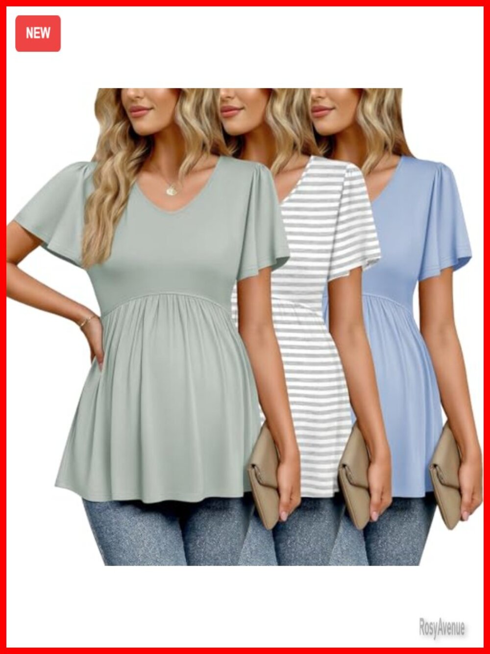 3 Pack Maternity T-Shirts V-Neck Ruched Short Sleeve Pregnancy Tops